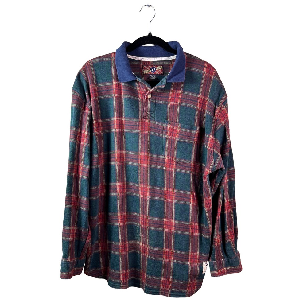 Vintage Old College Inn Plaid Rugby Polo Shirt Men's XL Preppy Grunge